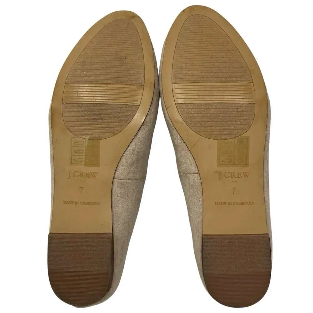 J Crew Shoes Womens‎ 7 Beige Faux Suede Bow Loafers Ballet Flats Feminine